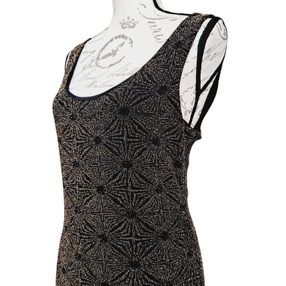 Midi Dress L Black Bodycon Stretch Gold Sparkle Sexy Cocktail Party 💖2/$30 - Picture 5 of 13